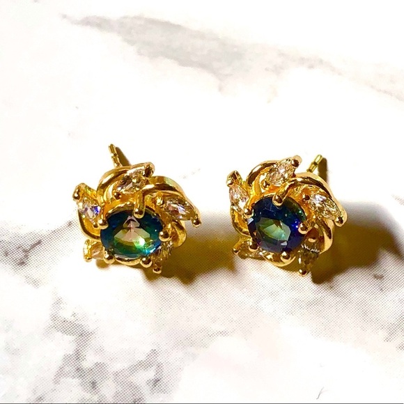 Farah Jewelry Gold and Blue Earrings - Picture 1 of 2